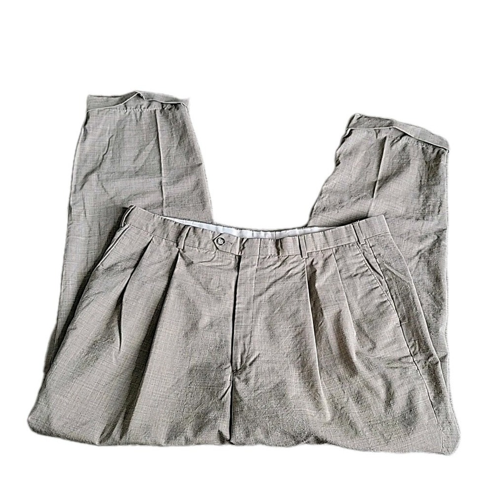 Alfani Dress Slacks Men's 42 100% Pure New Wool BEIGE Pleated Cuffed.